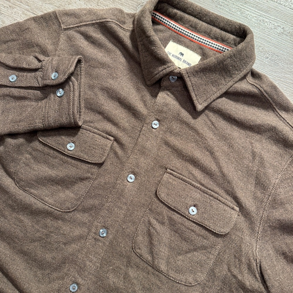The Normal Brand Shirt Men M Brown Herringbone Cotton Heavyweight Flannel Rugged